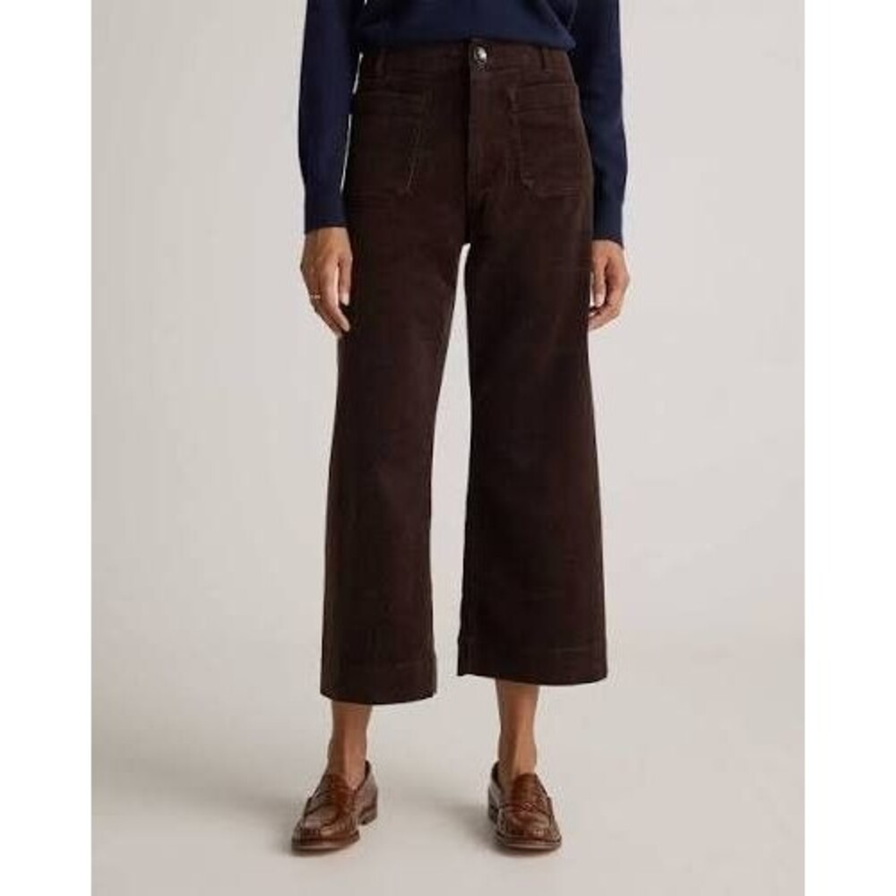Quince Organic Stretch Cotton Wide Leg Corduroy Cropped Pants Brown Short 14